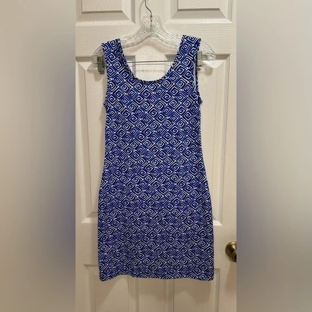 Persifor Blue and White Geometric Print Sleeveless Dress Size XS